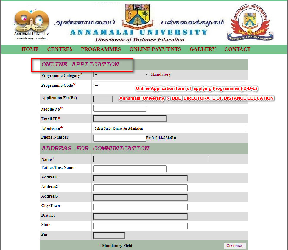 Online Application form filling Process of DDE Directorate of Distance Annamalai University {2024-25}    